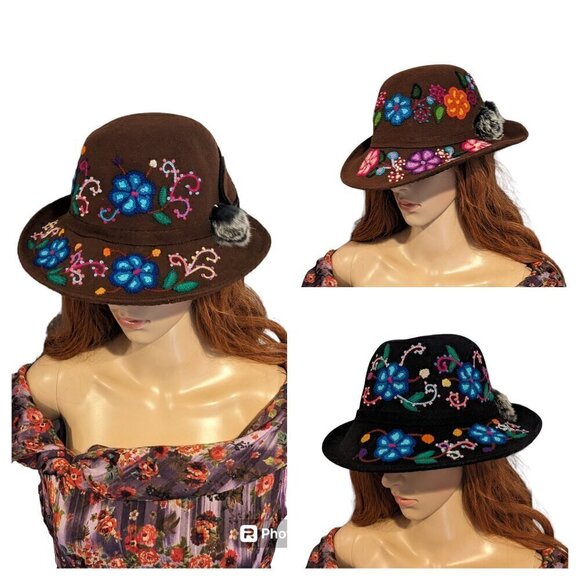 Accessories - Handmade embroidered sheep wool peruvian brown hat/Andean hat/summer